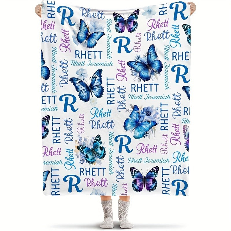Personalized Blue Butterfly Design Soft Flannel Blanket