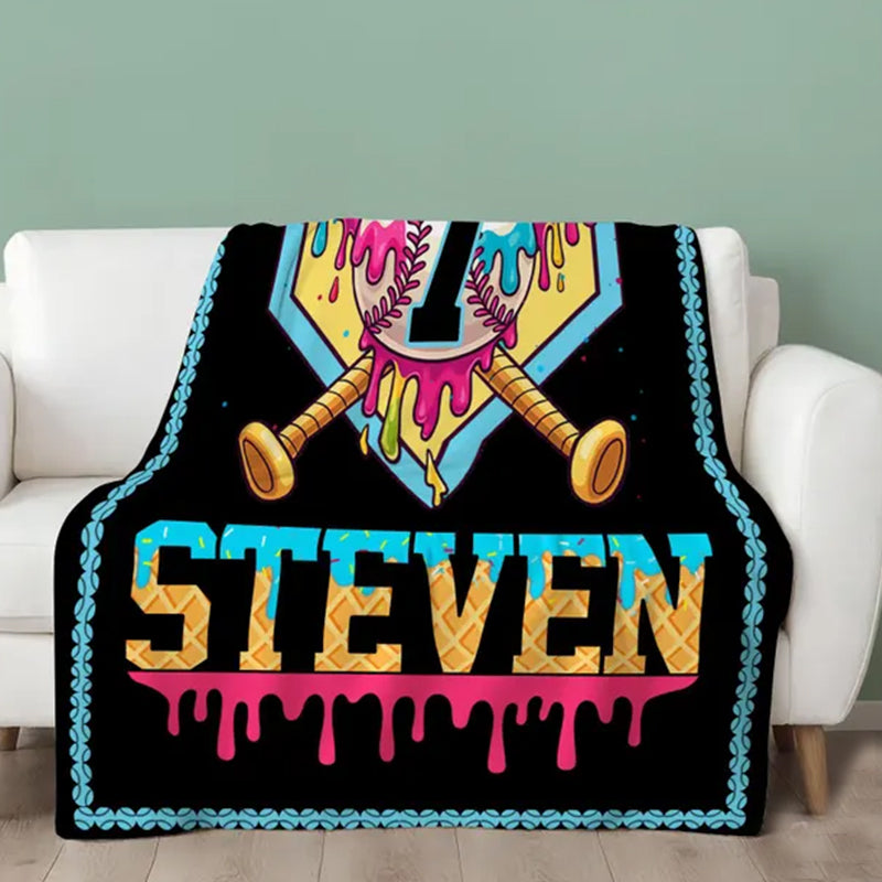 Custom Ice Cream Drip Baseball Blanket