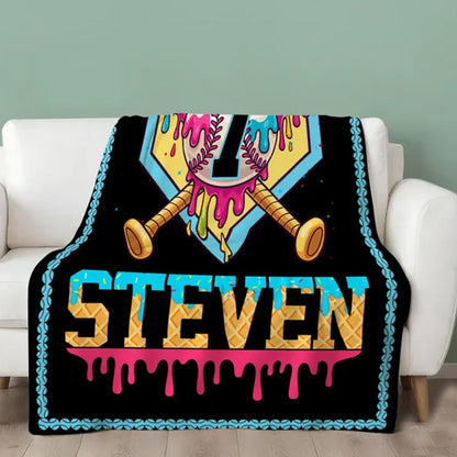 Custom Ice Cream Drip Baseball Blanket