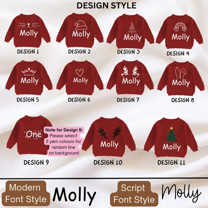 Hand-Embroidered Baby Christmas Sweater, Toddler Holiday Sweater