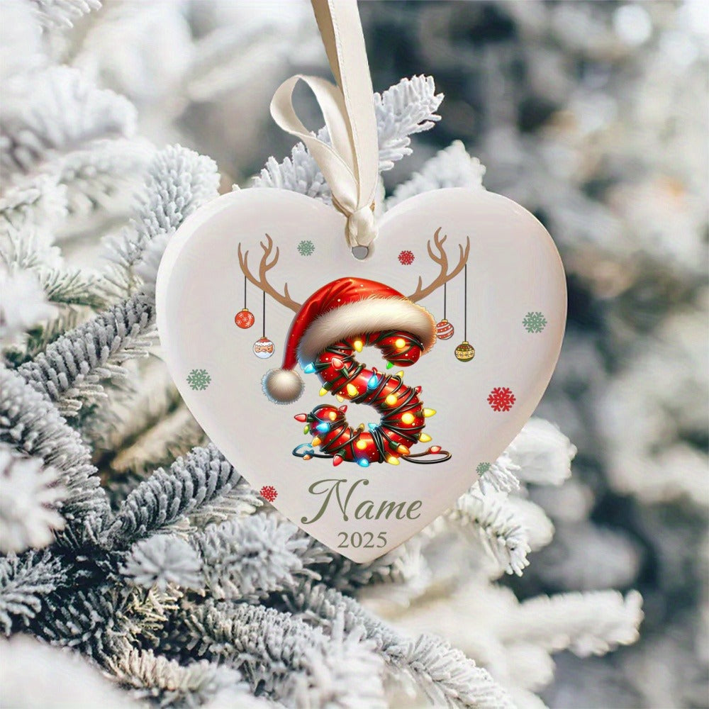 Personalized Christmas Initial Name Heart-Shaped Ornament