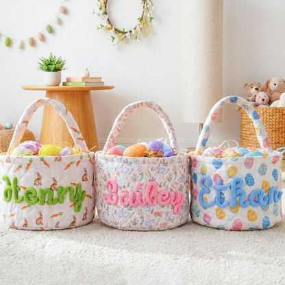 Personalized Easter Basket: Quilted Spring Egg Hunt Bucket,Boys Girls Easter Baskets