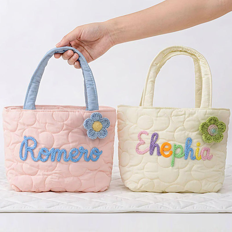 Personalized Name Handbag for Kids, Custom Quilted Nylon Tote Bag