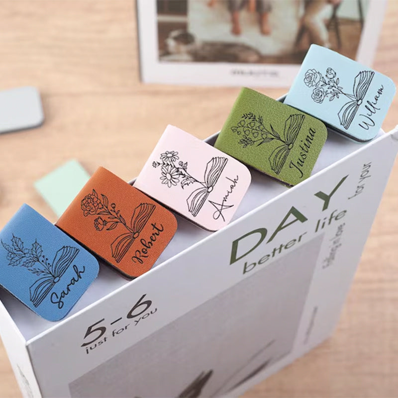 Birthday Flower Bookmark with Name, Personalized Leather Bookmark