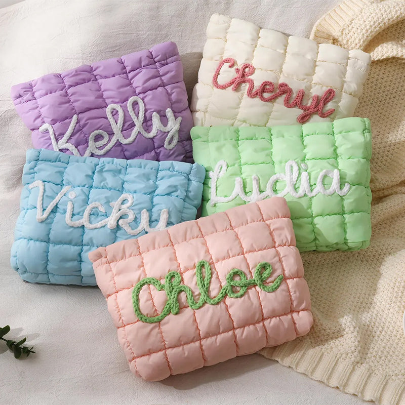 Personalized Quilted Nylon Makeup Bag,Custom Quilted Zipper Pouch