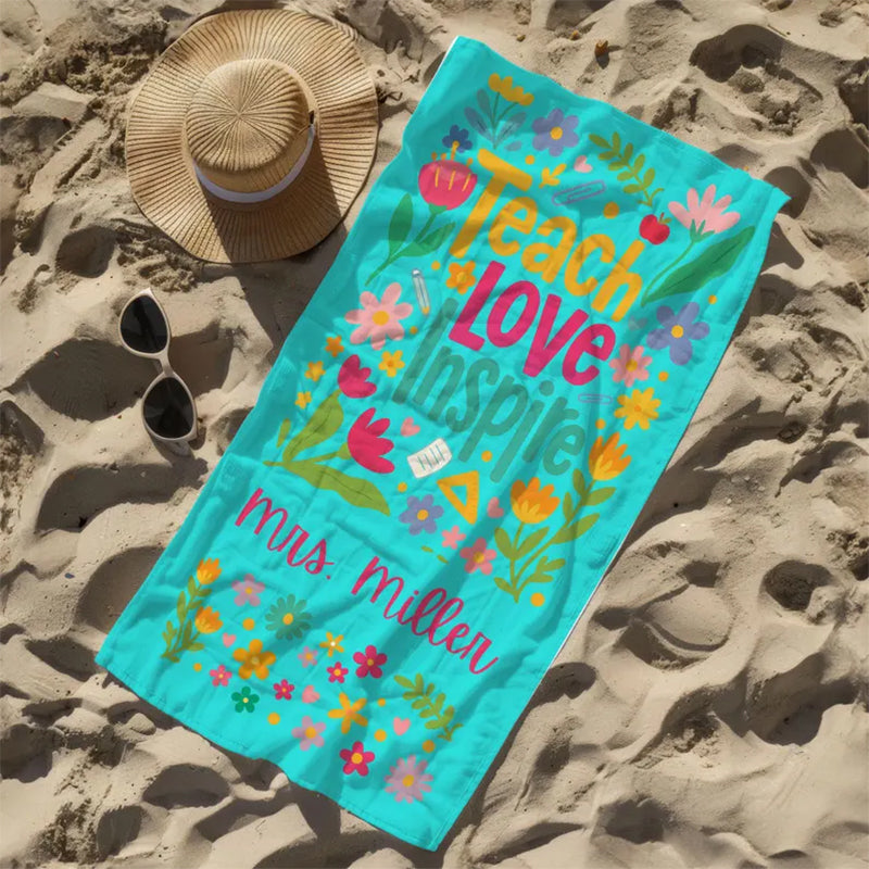Personalized Teacher Beach Towel, Teacher Appreciation Gift