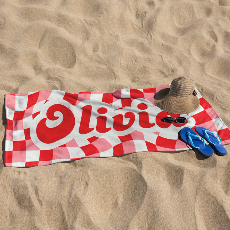 Personalized Beach Towel, Customized Vans Checker Pattern in Retro style Beach towel