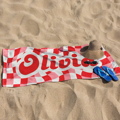 Personalized Beach Towel, Customized Vans Checker Pattern in Retro style Beach towel