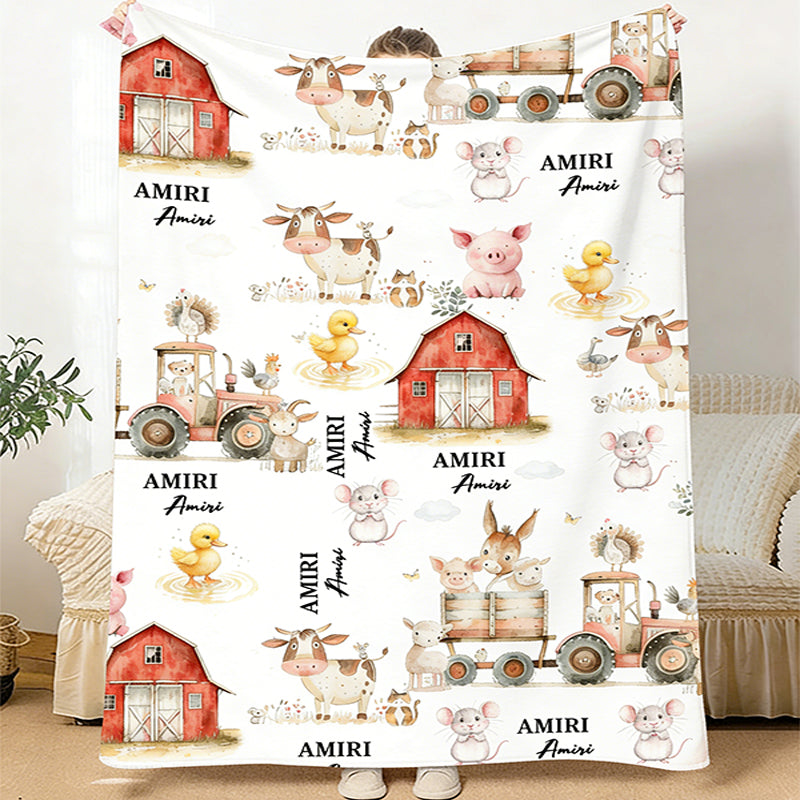 Personalized Farm Animal Baby Name Custom Blanket Gift Idea For Baby