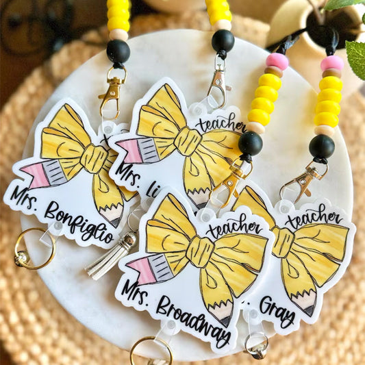Personalized Teacher Lanyard, Teacher Bow Lanyard