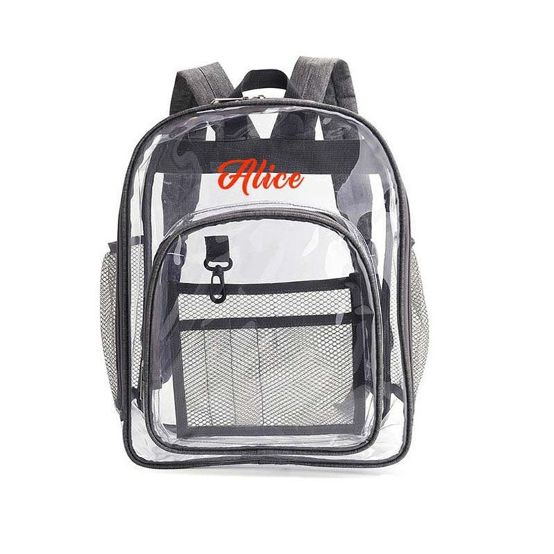 Clear Backpack, Personalized Name Heavy Duty PVC Transparent Backpack