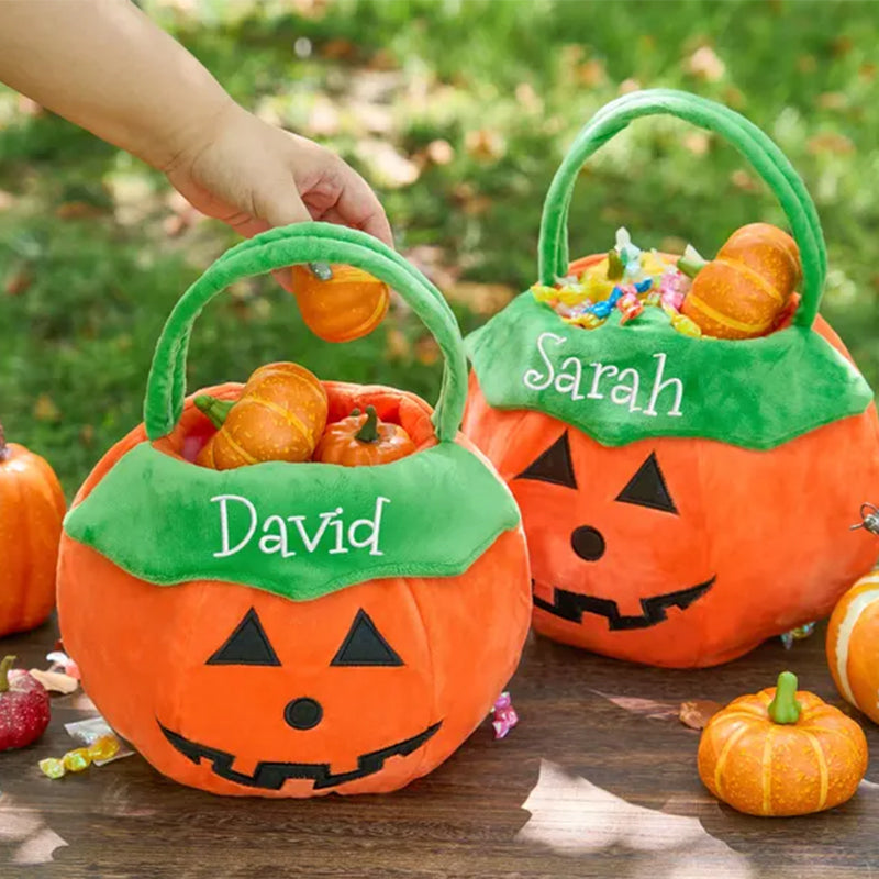 Personalized Halloween Basket - Custom Pumpkin Bucket with Name