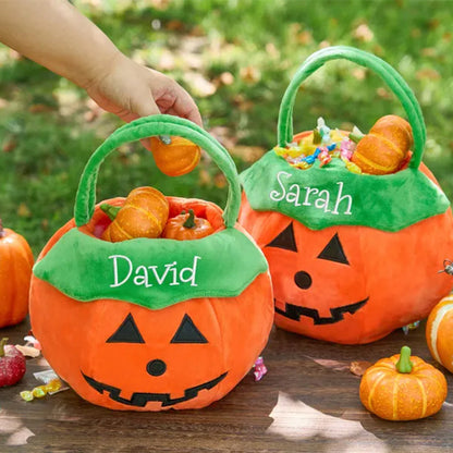 Personalized Halloween Basket - Custom Pumpkin Bucket with Name