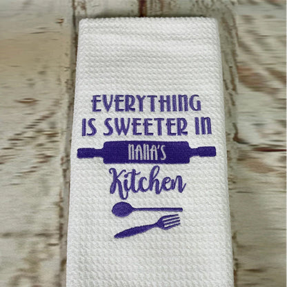 Grandma gift, Mothers day gift, Embroidered towel, kitchen towels
