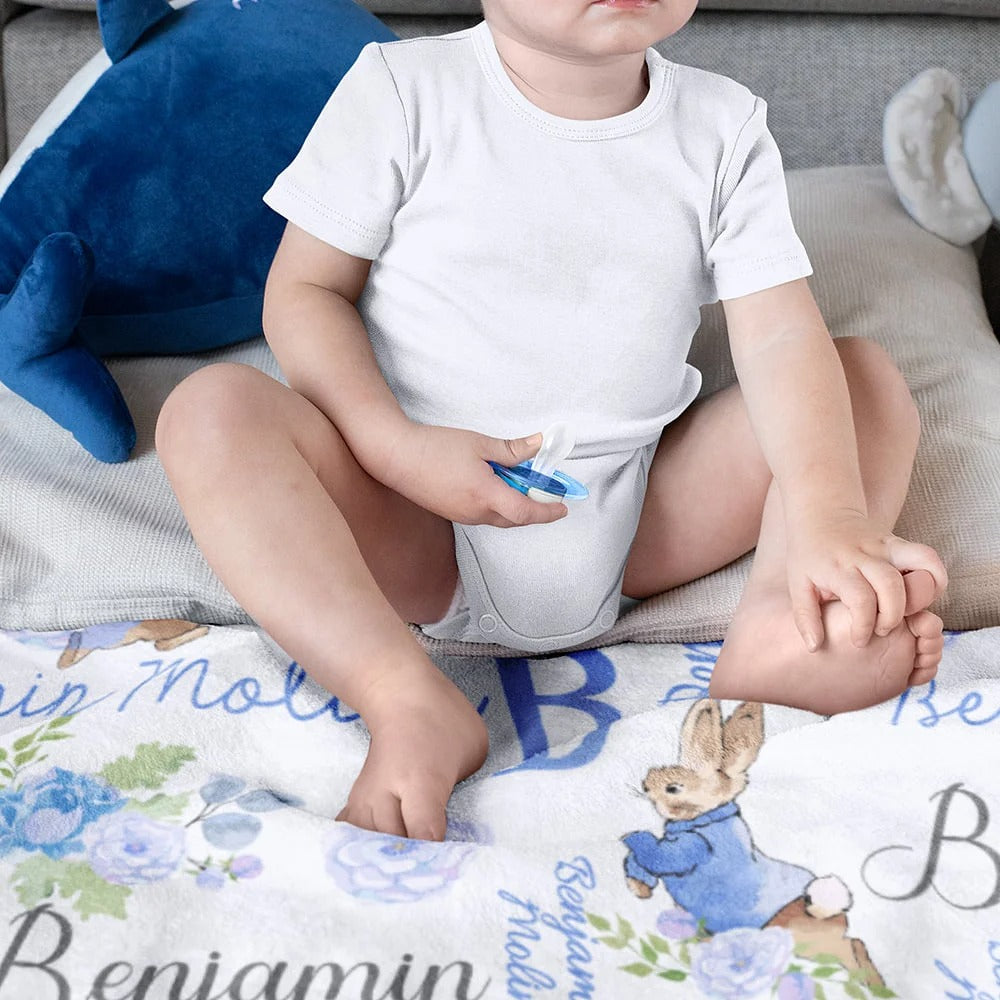 Personalized Peter Rabbit Bunny Floral Easter Blanket