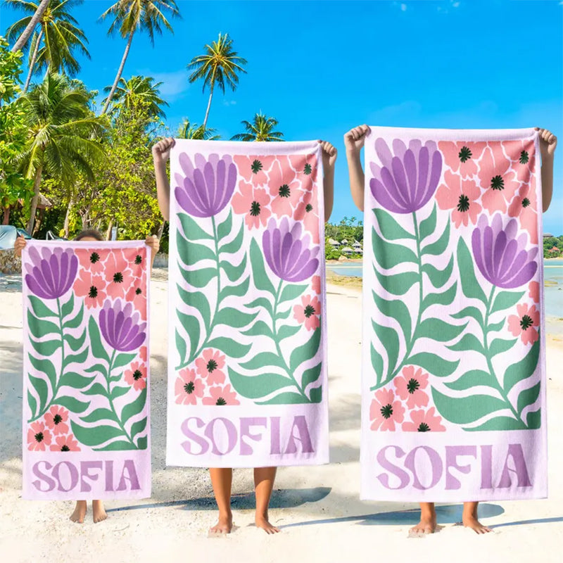 Personalized Retro Beach Towel with Name,Groovy Vibes Beach,Retro Floral Towel