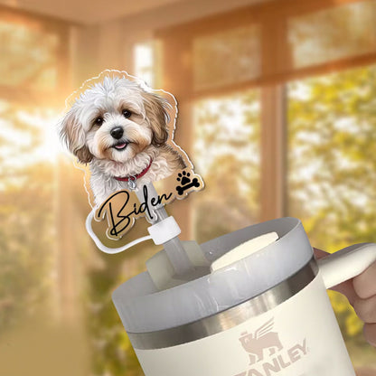 Custom Pet Photo Straw Topper, Stanley Cup Straw Cap with Pet Photo