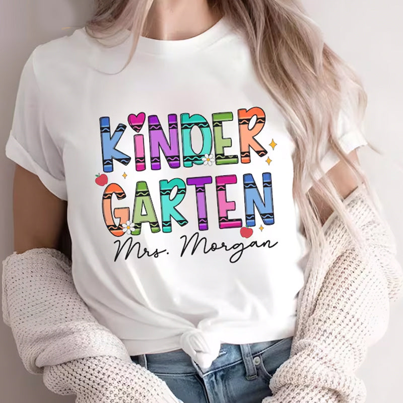 Personalized Kindergarten Teacher Shirt, Personalized Teacher Crayon Shirt
