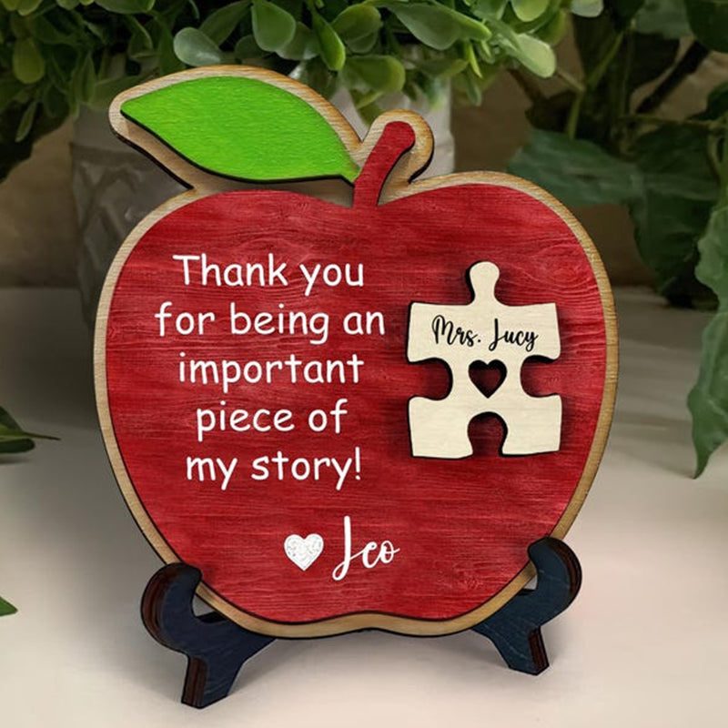 Personalized Teacher Wooden Puzzle Sign – Custom Apple Name Gift