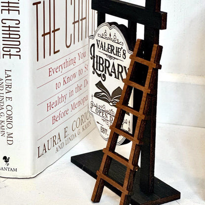Personalized Library Sign, Mini wooden Signpost with ladder Library Decor