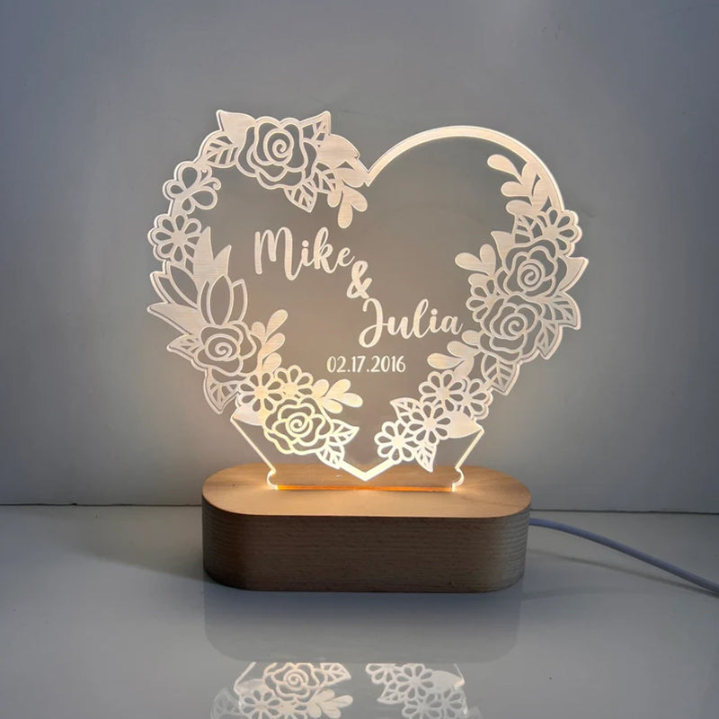 Custom Night Light as Valentines Day Gift, Heart Shape Personalized Night Light