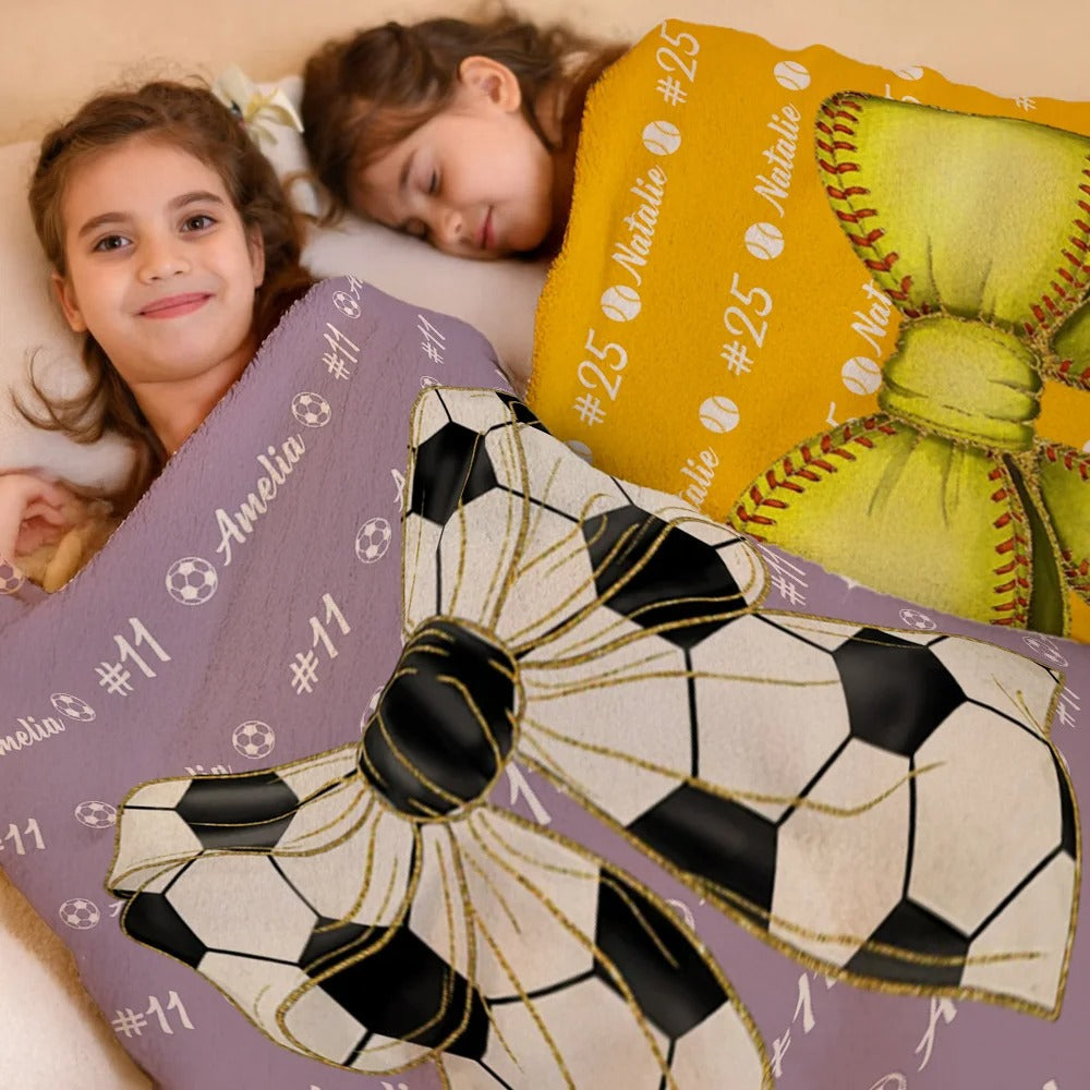 Personalized Baseball Softball Bow Throw Blanket