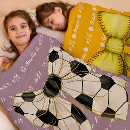 Personalized Baseball Softball Bow Throw Blanket