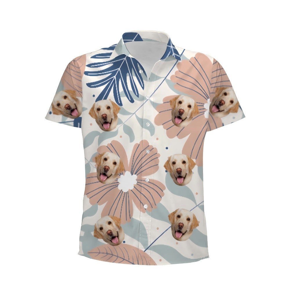 Personalized Photo Hawaiian Shirt Custom Dog Cat Face Holiday Tropical Pattern Shir