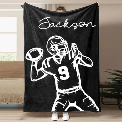 Football Customized Name and Number Blanket