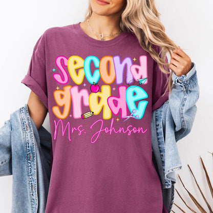 Custom Second Grade Teacher Shirt, Comfort Colors 2nd Grade Teacher Name Shirt