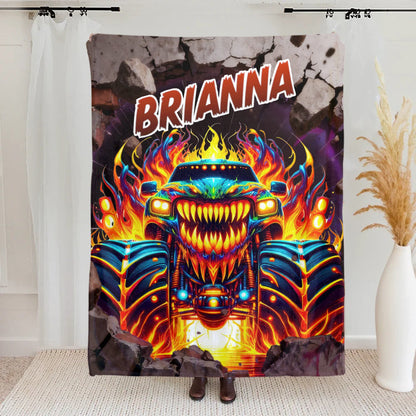 Personalized Monster Neon Truck Throw Blanket