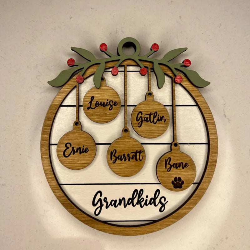 Family Christmas Ornament, Personalized 2025 Wood Holiday Ornament with Family