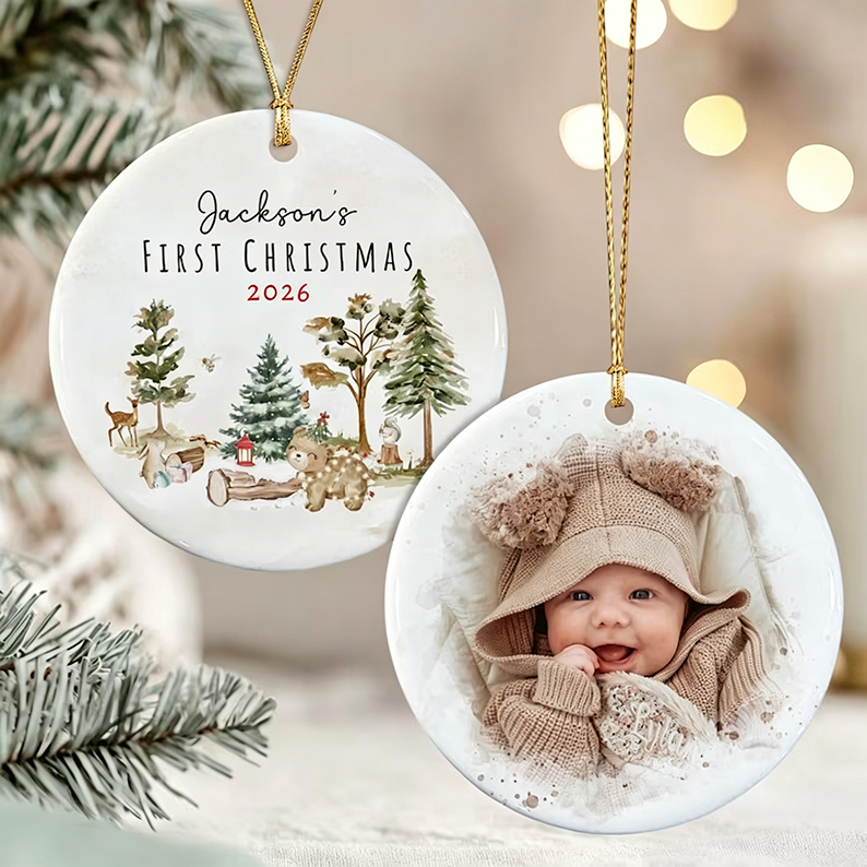 Personalized Baby's First Christmas Ornament 2026, Baby Shower Photo Keepsake