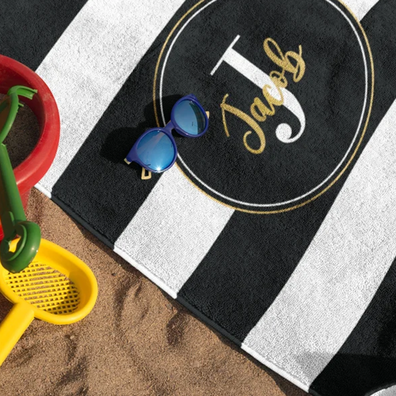 Retro Stripe Style Custom Name Beach Towel, Personalized Name Bath Towel Pool Towel