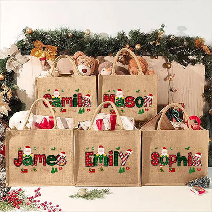 Personalized Santa Jute Tote Bag - Custom Name
