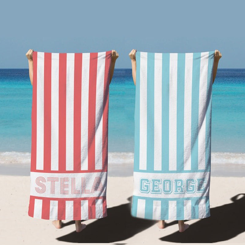 Striped Personalized Beach Towel, Kids Custom Name Pool Towels