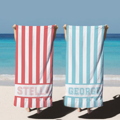 Striped Personalized Beach Towel, Kids Custom Name Pool Towels
