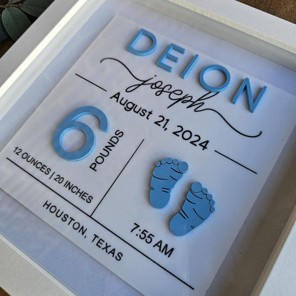 Baby Announcement Shadowbox, Personalized Baby Footprints