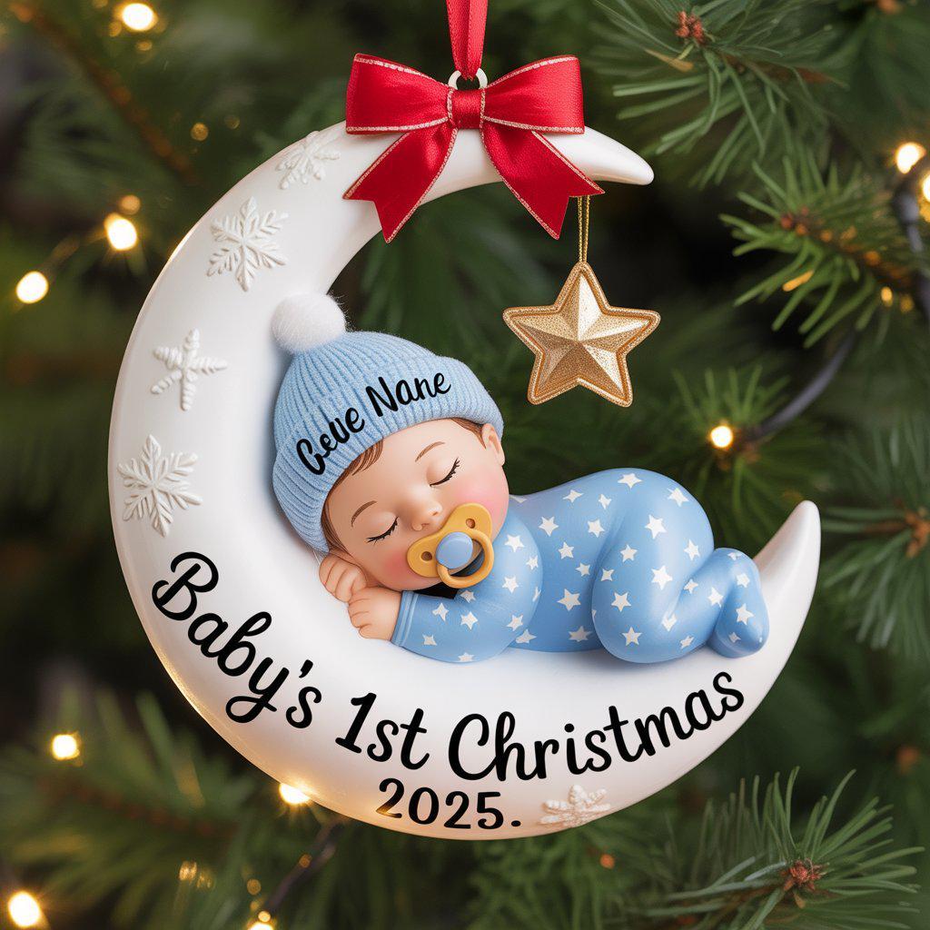 Baby’s First Christmas Ornament, Moon Acrylic Keepsake