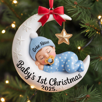 Baby’s First Christmas Ornament, Moon Acrylic Keepsake