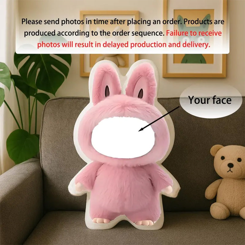 Personalized Face or Pet Labubu style Pillow 3D Custom Photo Plush Pillow