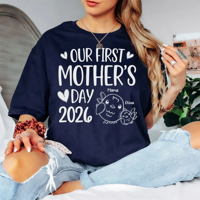 Custom Mama Tee, Personalized Our First Mothers Day 2026 Shirt