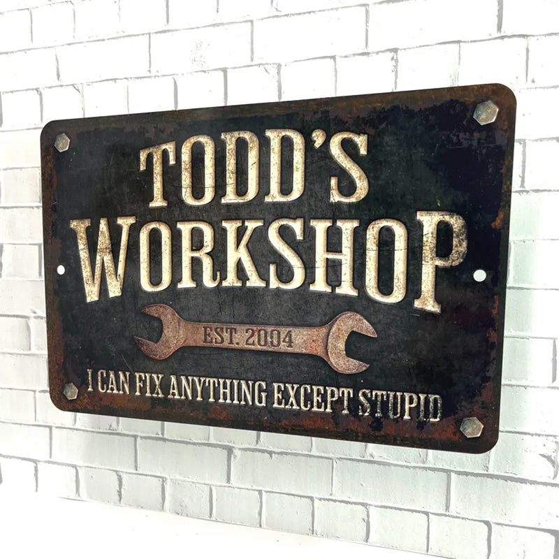 Custom Workshop Sign, Dad's Workshop, Metal Garage Sign