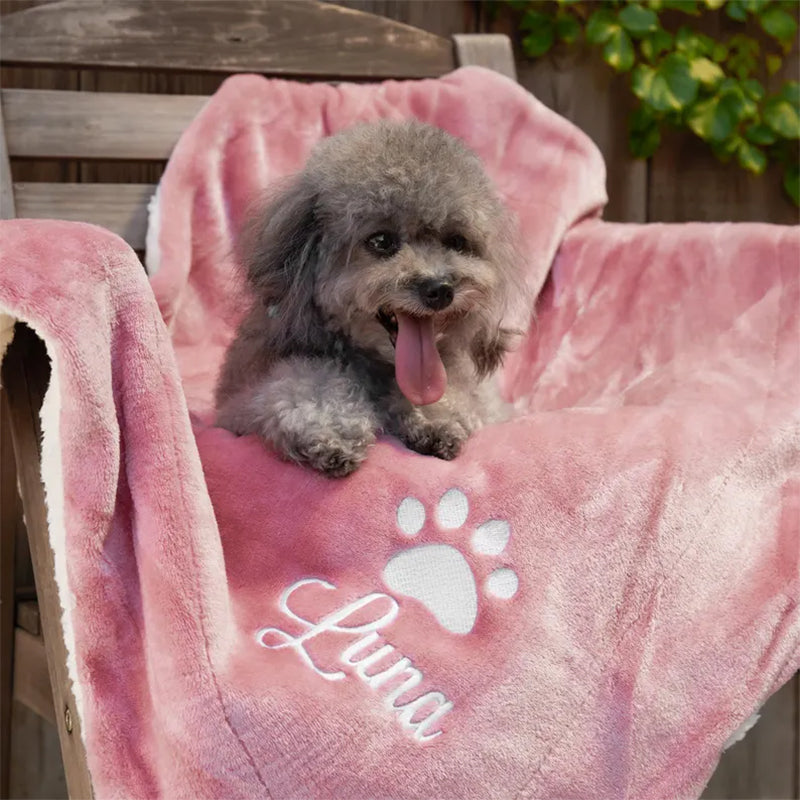 Custom Pet Blanket, Personalized Dog Cat Blanket with Paw Print