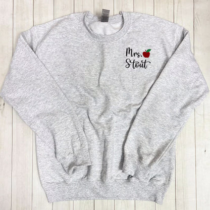 Personalized Teacher Crewneck Sweatshirt | Teacher Name and Apple Zip Popover