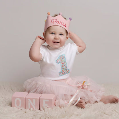 Custom Linen Birthday Crown for Birthday | Personalized Gifts with Hand Embroidered Name