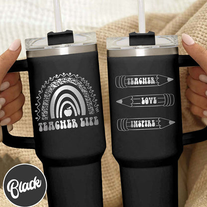 40 oz Rainbow Teacher Tumbler | Customized "Teach Love Inspire" | Insulated Educational Gift