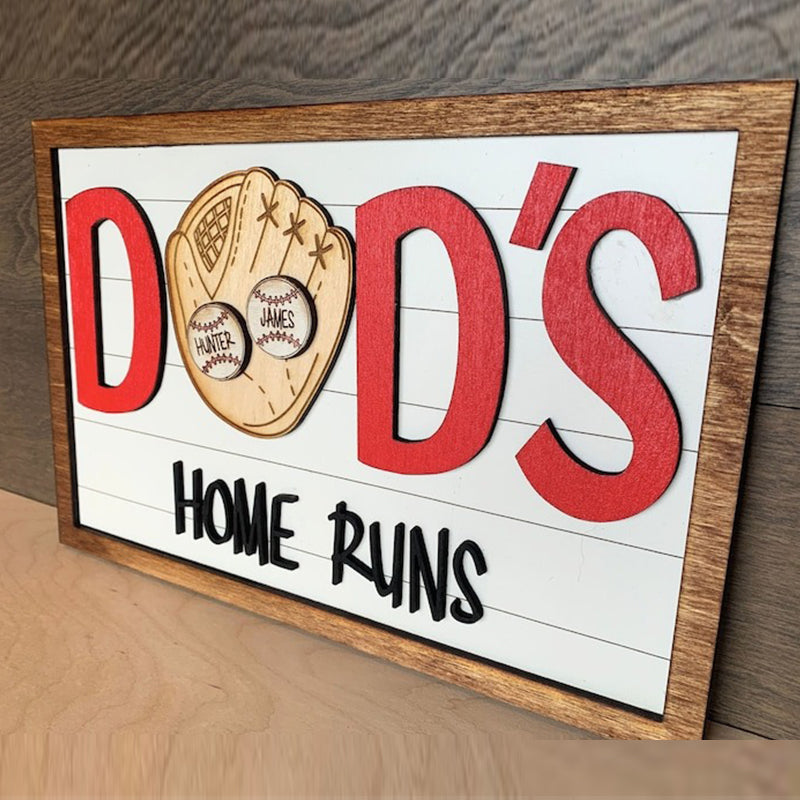 Father's Day Gift from Kids Personalized Dad's Home Runs Wood Sign