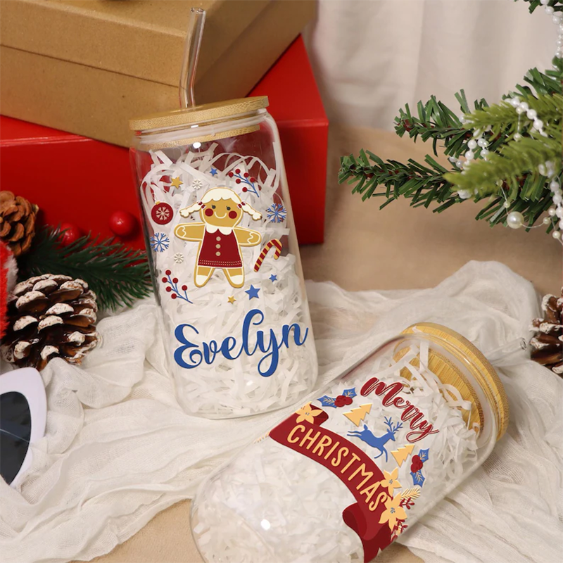 Personalized Christmas Tumblers| Custom Glass Coffee cup