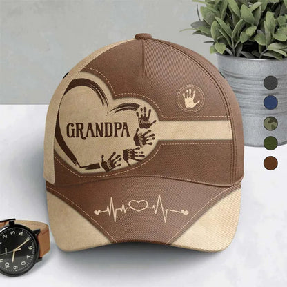 Personalized Grandpa Dad Kids Handprints Classic Cap, Father's Day Gift For Dad